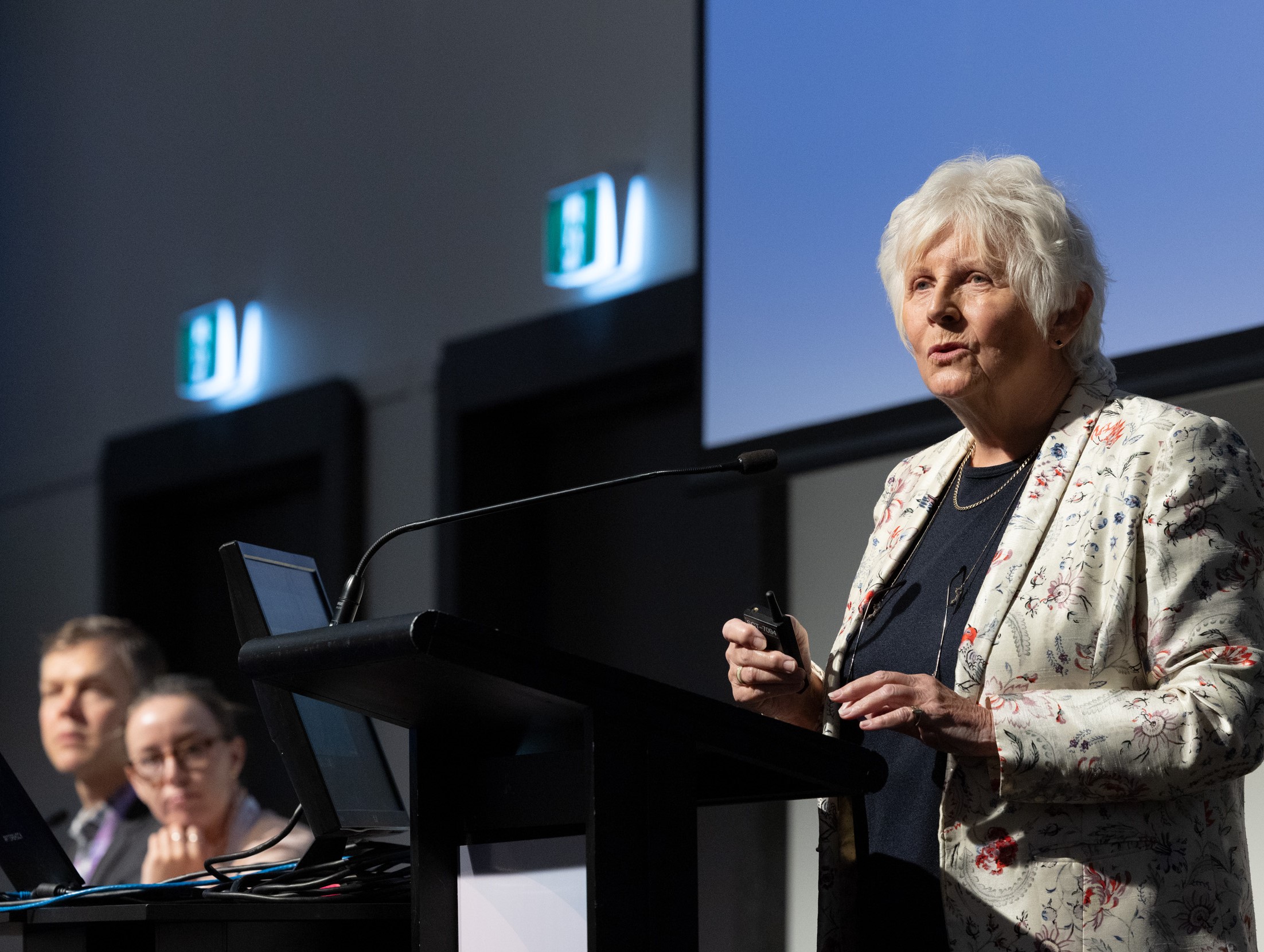 Prof Fallowfield delivering talk in Australia